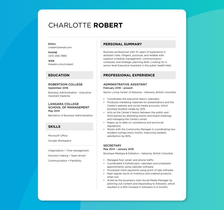 Canadian Resume Format [Templates] - Robertson College