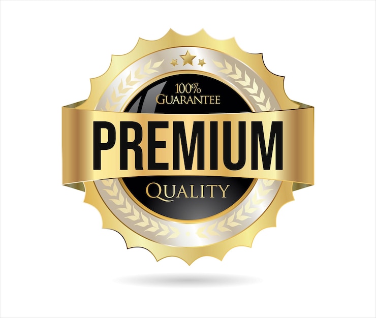Premium Vector | Premium quality badge with gold ribbon on white background Premium Vector | Premium quality badge with gold ribbon on white background